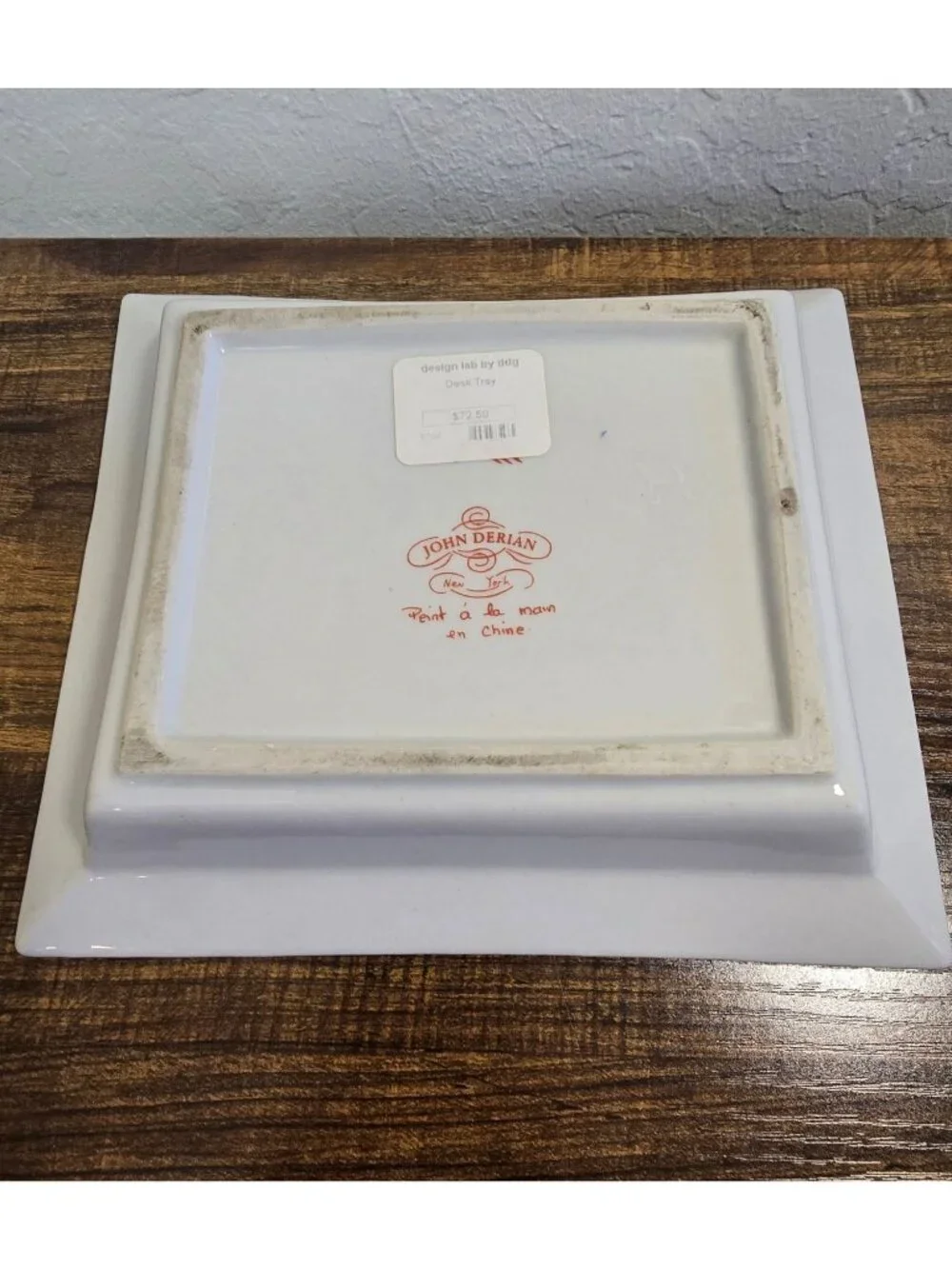 John Derian Hand-Painted Ceramic Desk Tray Catchall Zebra Script Purple Floral - Picture 4 of 9